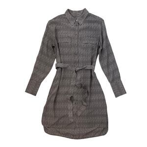 Equipment Silk Shirt Dress -  Black & White Floral Print - Long Sleeve - Size S